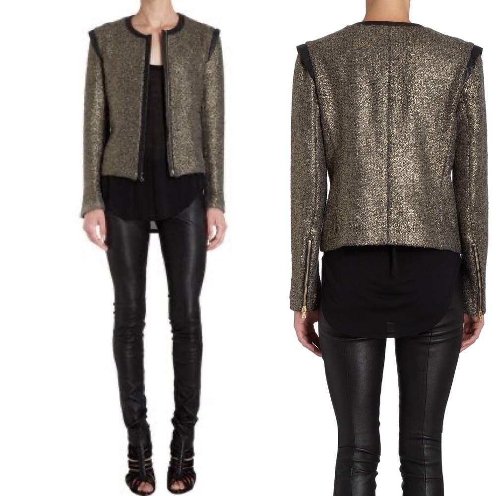 Laveer Metallic Tweed Leather Trim Blazer Jacket 2